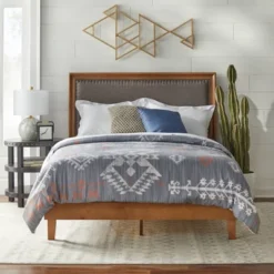 Queen Shaye Upholstered And Rustic Wood Bed - Buylateral