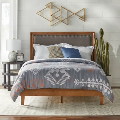 Queen Shaye Upholstered And Rustic Wood Bed - Buylateral 1 Queen Shaye Upholstered And Rustic Wood Bed - Buylateral