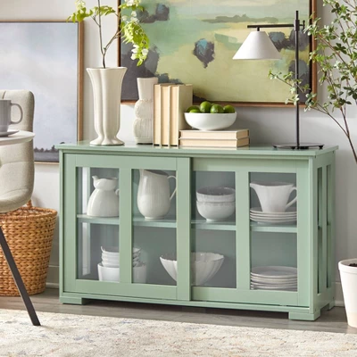 Pacific Stackable Cabinet With Sliding Glass Doors Mint Green - Buylateral 1 Pacific Stackable Cabinet With Sliding Glass Doors Mint Green - Buylateral