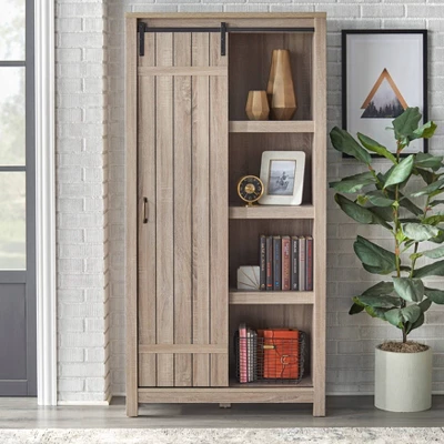 71" Glasbern Tall Farmhouse Barn Door Bookcase Weathered Gray - Buylateral 1 71" Glasbern Tall Farmhouse Barn Door Bookcase Weathered Gray - Buylateral