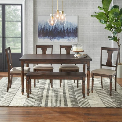 6pc Burntwood Dining Set With Bench - Buylateral 10 6pc Burntwood Dining Set With Bench - Buylateral - Image 10