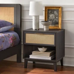 Andros Night Stand With Faux Cane Drawer Front - Buylateral
