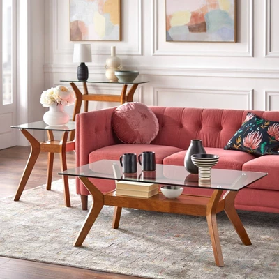 Fontana Glass Top Sofa Table Walnut - Buylateral 2 Fontana Glass Top Sofa Table Walnut - Buylateral - Image 2