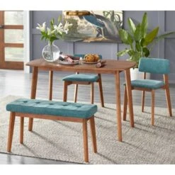 Nettie Mid-Century Modern Upholstered Bench Walnut/Teal - Buylateral -Buylateral Home Cheap Store GUEST 7b14bbe5 4fde 4050 ac39 41cff05a3ebf