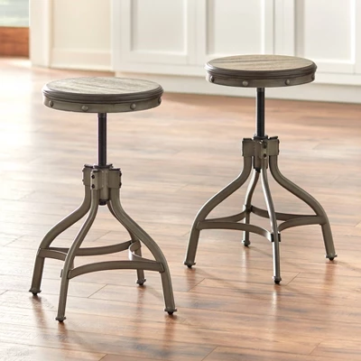 Set Of 2 Adjustable Height Stools With Nailhead Pewter Silver - Buylateral 2 Set Of 2 Adjustable Height Stools With Nailhead Pewter Silver - Buylateral - Image 2