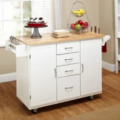 Cottage Country Wood Top Kitchen Cart White - Buylateral -Buylateral Home Cheap Store GUEST 8849888c 3a6c 49e5 8fe0 3dfa02b1b6e9