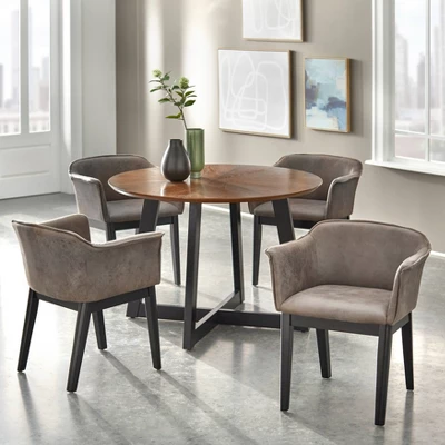 5pc Jonas Round Dining Set Walnut/Gray/Black - Buylateral 1 5pc Jonas Round Dining Set Walnut/Gray/Black - Buylateral