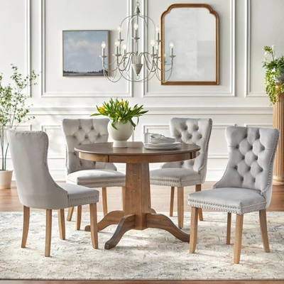 Set Of 2 Portico Tufted High Back Velvet Dining Chairs Gray - Buylateral 2 Set Of 2 Portico Tufted High Back Velvet Dining Chairs Gray - Buylateral - Image 2