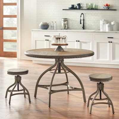 Adjustable Height Dining Table With Nailhead Pewter Silver - Buylateral 3 Adjustable Height Dining Table With Nailhead Pewter Silver - Buylateral - Image 3