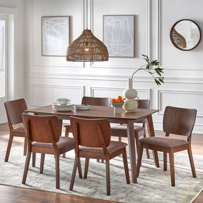 7Pc Bernard Mid-Century Dining Set Walnut - Buylateral 1 7Pc Bernard Mid-Century Dining Set Walnut - Buylateral
