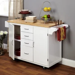 Cottage Country Wood Top Kitchen Cart White - Buylateral -Buylateral Home Cheap Store GUEST e6c0e569 06e3 4efa 8777 0544b0519137